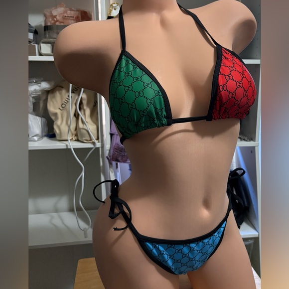 Gucci Tri-Color Bikini Set in Red, Green, and Blue - Picture 1 of 3